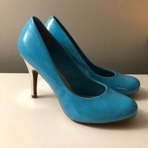 Blue and silver pumps